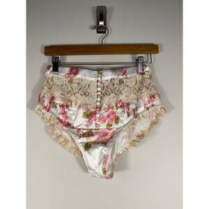 Floral Satin & Lace High-Waisted Lingerie Bottoms – Size Small